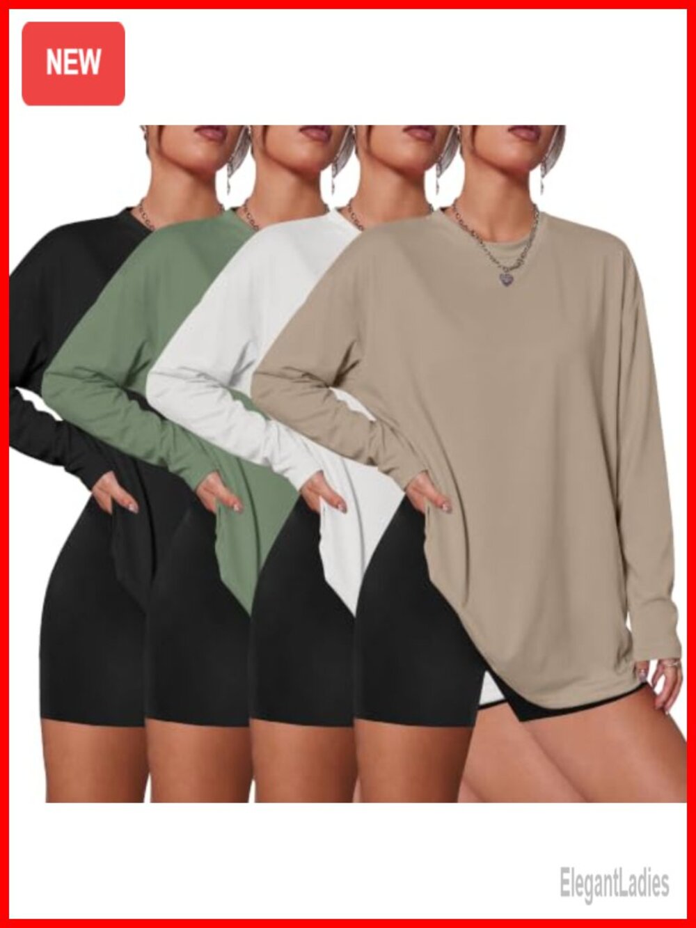 4 Pack Women's Long Sleeve Oversized T Shirts Basic Fall Tops Loose Fit Crew